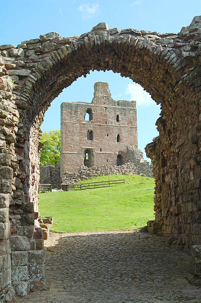 Norham Castle and entrance gate stock photo