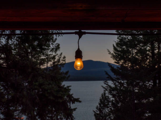 Lake, mountains and trees in distance, Lake Koocanusa, British Columbia