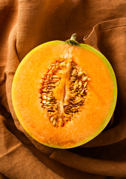 fresh ripe melon in a cut. macro. harvest
