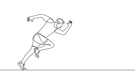 Continuous drawing sportsman athlete aspiringly runs to victory. Run. Athletics. Vector illustration