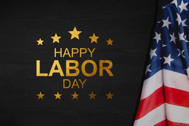 Labor day card design, vector illustration. Golden Text Happy Labor Day. stock photo