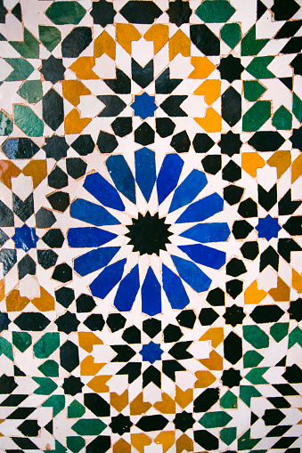Close-up of a Moroccan mosaic with abstract forms