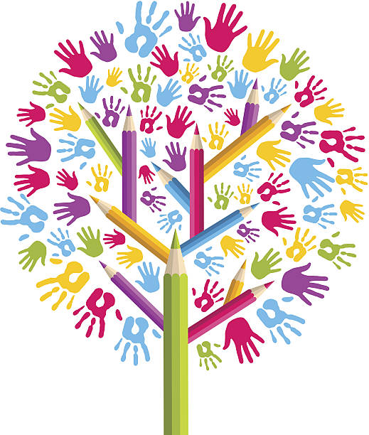 Ilustración de la diversidad de la educación árbol manos