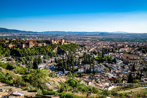 Amazing view overlooking the Alhambra and city of Granada in Spain.