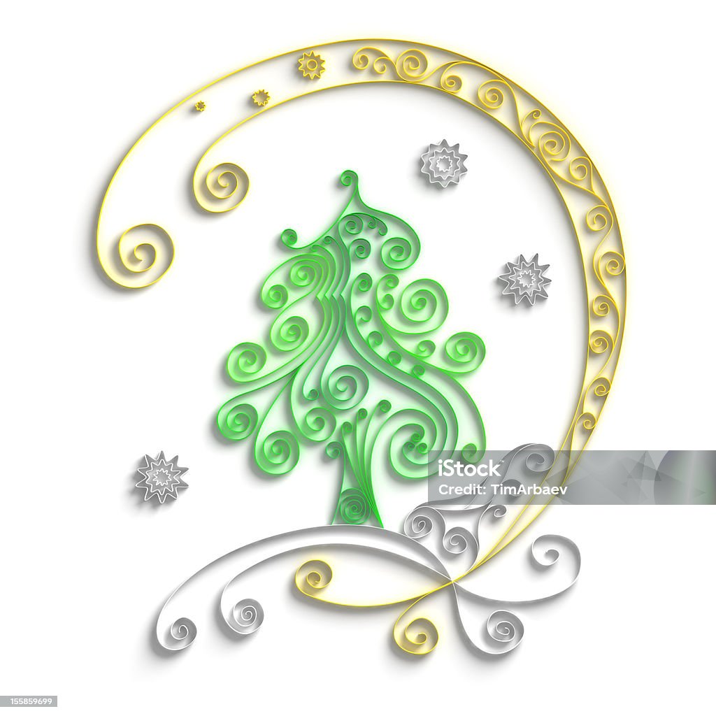 Christmas tree Ornamental design of christmas tree on white background, 3D quilling artwork Pattern Stock Photo