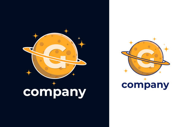 G Letter Planet Logo Design Vector Template. Orange Color Saturn Icon with Ring and Letter G Illustration It's  an astronomical G Letter Planet Logo Design Vector Template.  The creative design is created with Saturn Icon with Ring and Letter G. The symbol of Saturn is Orange in color. g star stock illustrations