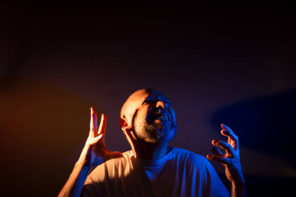 istock Funny bearded bald man doing different expressions and gestures. Happy, smiling a lot. 1558682038