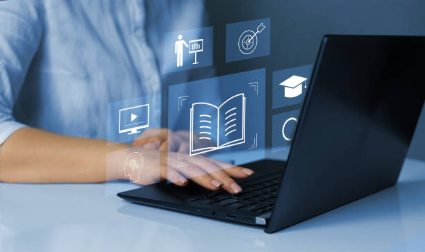 istock E-learning education, internet lessons and online webinar. Person who attends online lessons on a digital screen.Education internet Technology. 1558684857