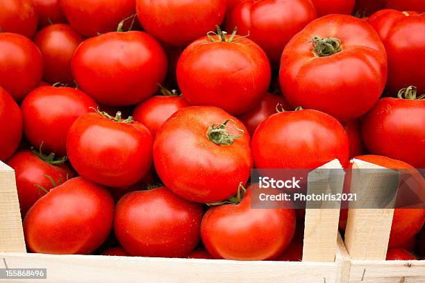 Fresh Organic Tomato In Crates Stock Photo - Download Image Now - Agriculture, Bunch, Crate