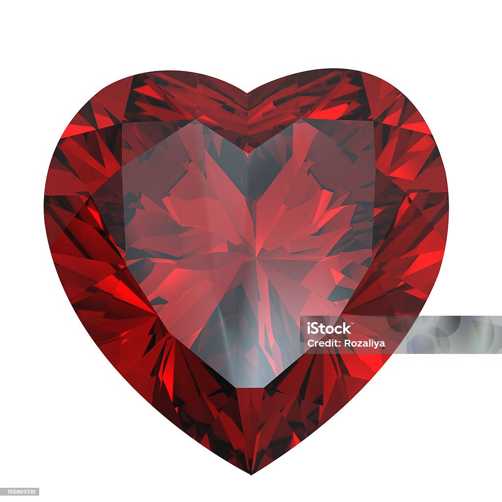 Heart shaped Diamond isolated.   Garnet Heart shaped Diamond isolated on a white background.  Garnet Artificial Stock Photo