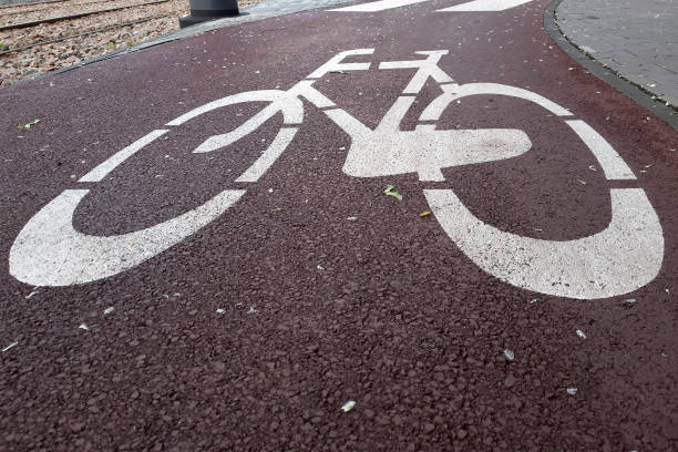 Road markings marking road for cyclists. Walkway for riding scooters.