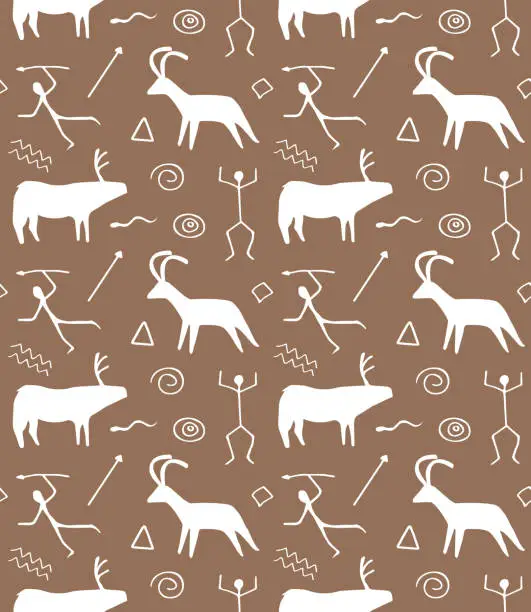 Vector illustration of Vector seamless pattern of ancient rock paintings
