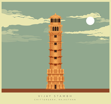 Historical Icon -  Vijay Stambh - Chittorgarh, Rajasthan - Icon Illustration as EPS 10 File