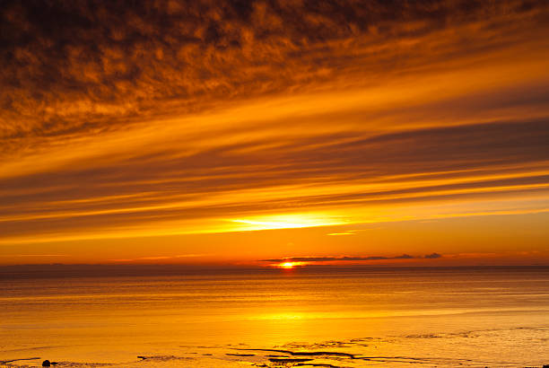 Sunset, Solway Firth, Dumfriesshire, Scotland, winter stock photo