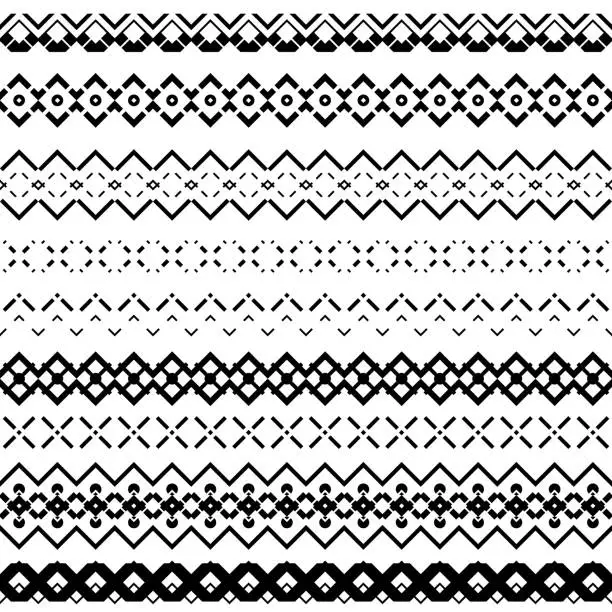 Vector illustration of Set of seamless borders, geometric patterns isolated on white