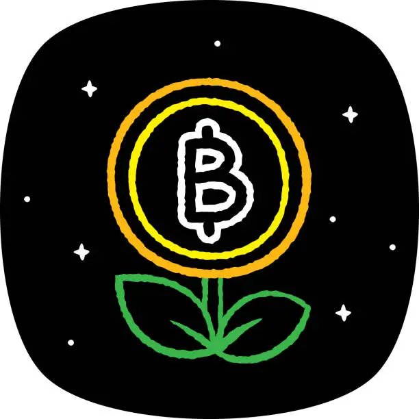 Vector illustration of Money Plant Bitcoin Doodle 3