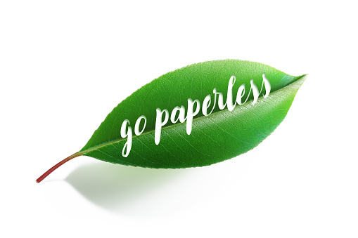 Go Paperless Written Green Leaf On White Background