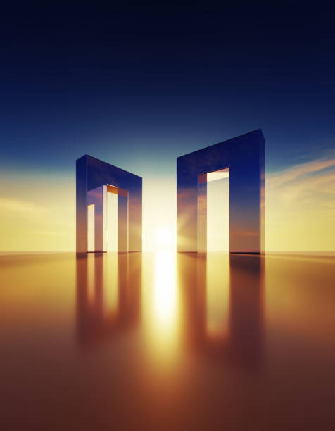 Metal cubes at sunset. Vertical composition with copy space.