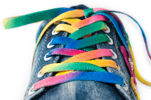 Bright colorful shoelace and sneakers.