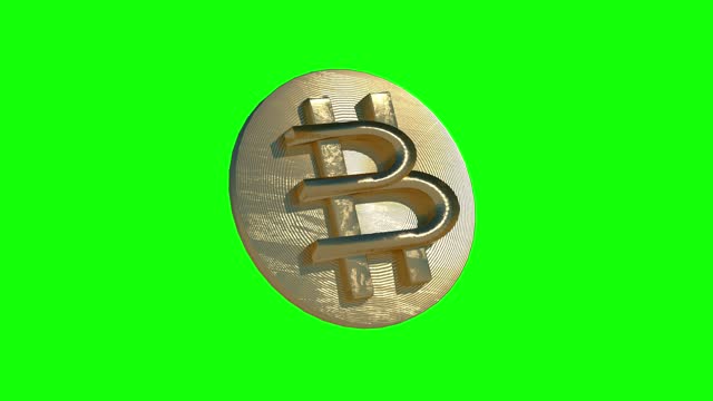 the bitcoin concept rotates on a green background 3d render