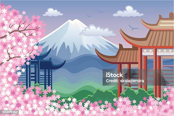 Ilustración de Fuji y más Vectores Libres de Derechos de Japón - Japón, Templo, Árbol