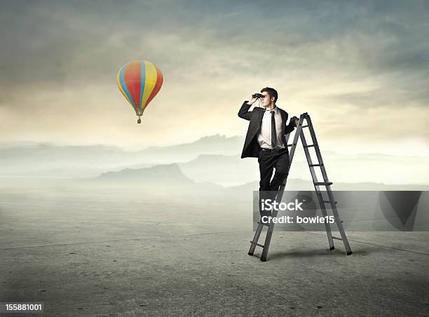 Look Ahead Stock Photo - Download Image Now - Binoculars, Ladder, Men