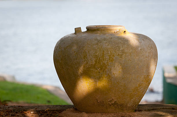 Copper surface of the inner part of the copper pot. Oxidation of copper. Copy space.