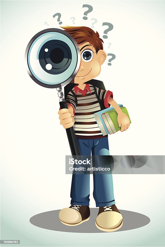 Student holding books and magnifying glass A vector illustration of a student holding a magnifying glass and books Book stock vector