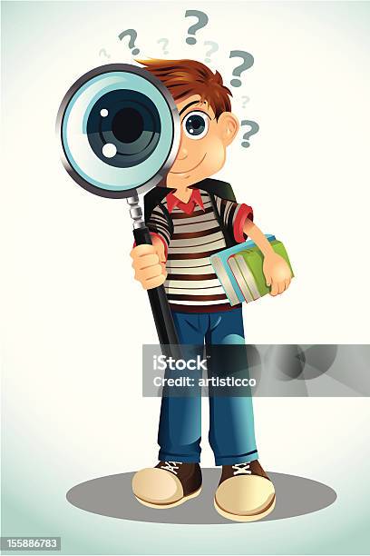 Student Holding Books And Magnifying Glass Stock Illustration - Download Image Now - Book, Boys, Carrying