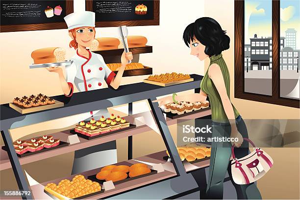 Buying Cake At Bakery Store Stock Illustration - Download Image Now - Adult, Baked Pastry Item, Baker - Occupation