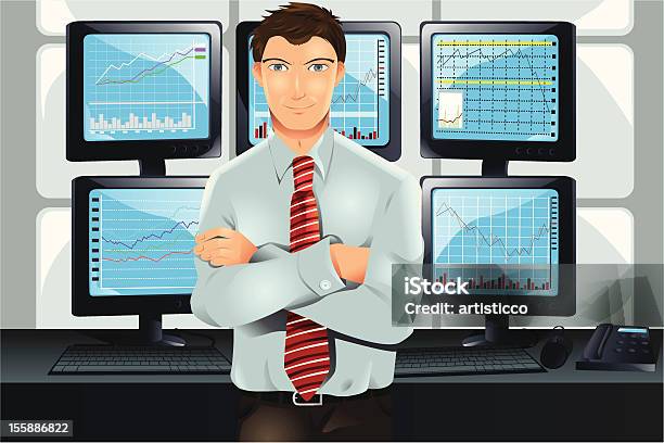 Stock Trader Stock Illustration - Download Image Now - In Front Of, Computer Monitor, People