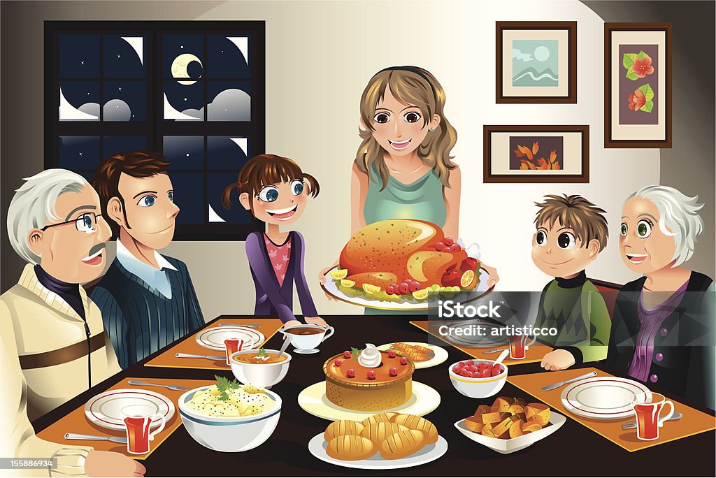 Thanksgiving family dinner A vector illustration of a family having a Thanksgiving dinner together Dining Room stock vector