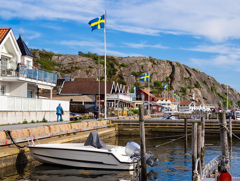 Marina and townscape of Grebbestad in Sweden