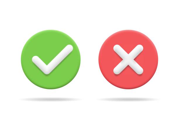 ilustrações de stock, clip art, desenhos animados e ícones de 3d tick and x icons set. checkmark and cross mark buttons. yes and no x marks in green and red circles. vector illustration for ui, infographic, website, app, web use - interface icons election voting usa