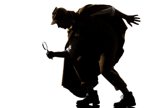 sherlock holmes silhouette in studio on white background