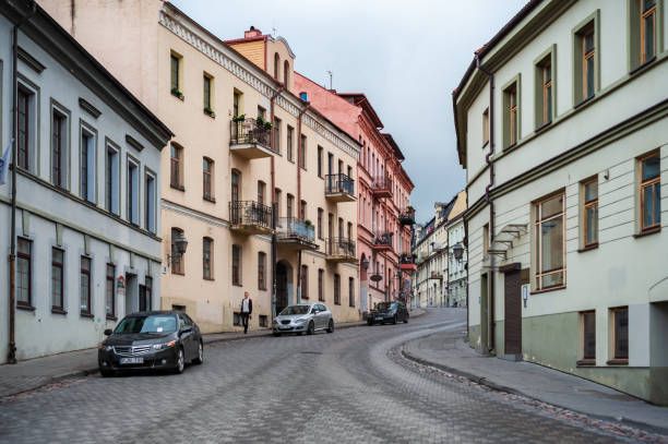 Vilnius, Lithuania - June 25, 2018: Vilnius Uzupis District in Lithuania. Unique Old Street and Architecture