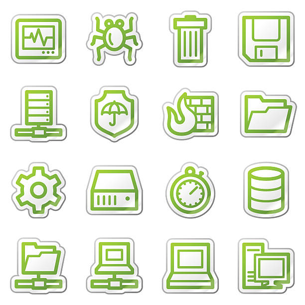 De segurança de dados na web ícones, série verde autocolante - ilustração de arte vetorial