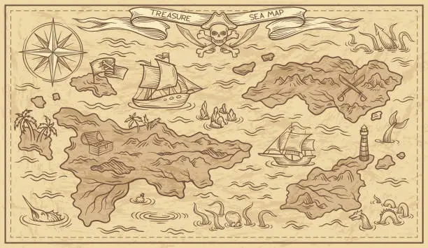 Vector illustration of Adventure design of old treasure map