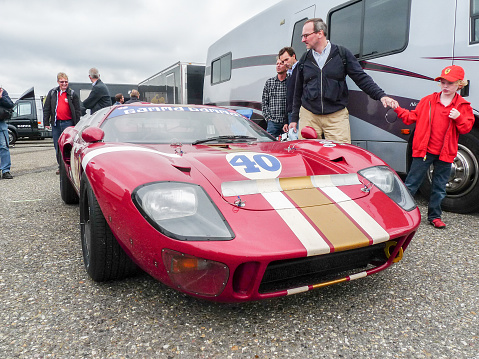 Zandvoort, the Netherlands - september 2nd, 2012: Classic 1960's Ford GT racecar in the paddock during the first edition of the annual Historic Grand Prix event.