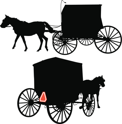 A horse and buggy or carriage as used by the Amish or Menonite cultures.