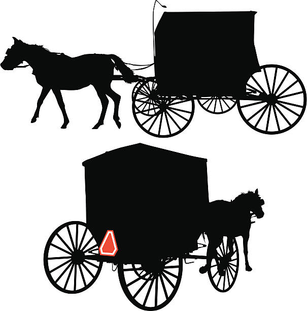 Horse and Carriage A horse and buggy or carriage as used by the Amish or Menonite cultures. covered wagon stock illustrations