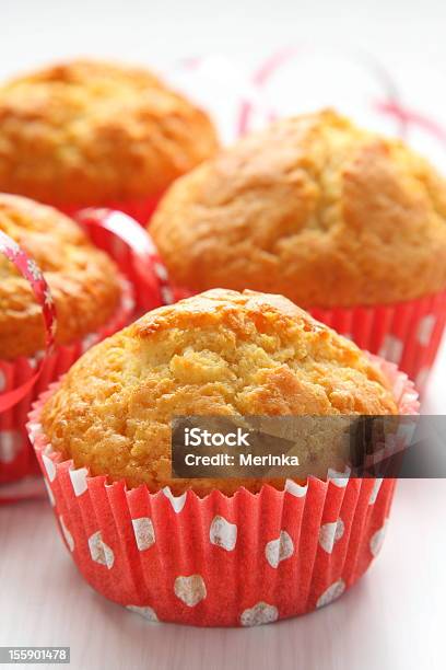 Muffins In Red Cups On White Background Stock Photo - Download Image Now - Baked, Baked Pastry Item, Breakfast