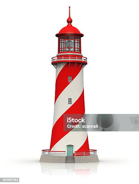 Red Lighthouse Isolato Su Bianco - Fotografie stock e altre immagini di Faro - Faro, Scontornabile, Sfondo bianco