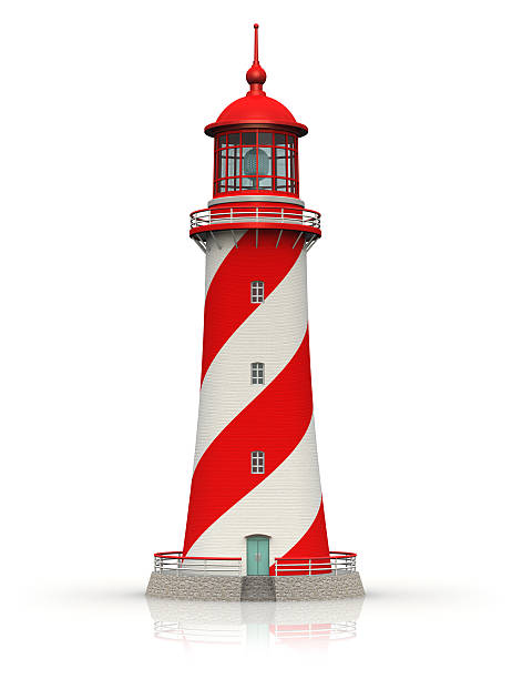 istock Miniature illustrated red lighthouse over a white background 155901783