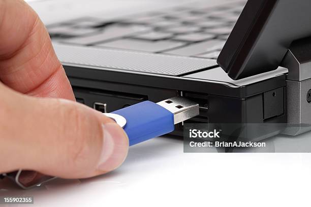 Connecting Usb Flash Memory Stick Stock Photo - Download Image Now - Blue, Business, Close-up