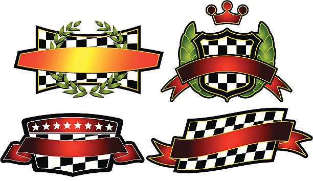 ilustraciones, imágenes clip art, dibujos animados e iconos de stock de conjunto de vector emblems & cresta - stock car