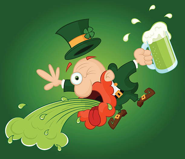 Leprechaun Throwing Up on St. Patrick's Day Vector cartoon of Leprechaun puking as he celebrates St. Patrick's Day. puke green color stock illustrations