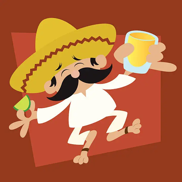 Vector illustration of Mexican with Shot of Tequila Cartoon