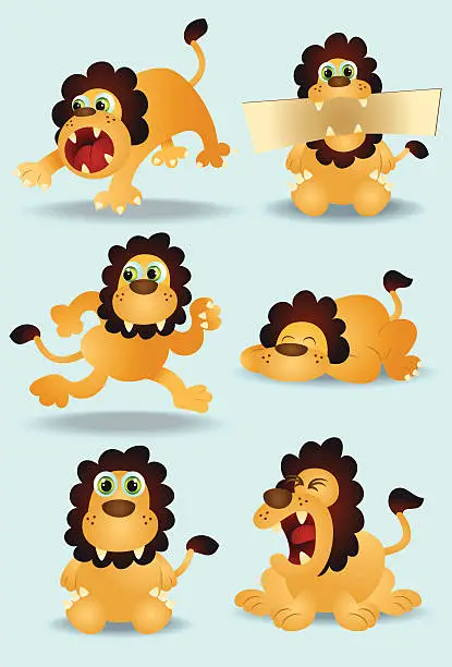 Vector illustration of Cartoon Lion Set