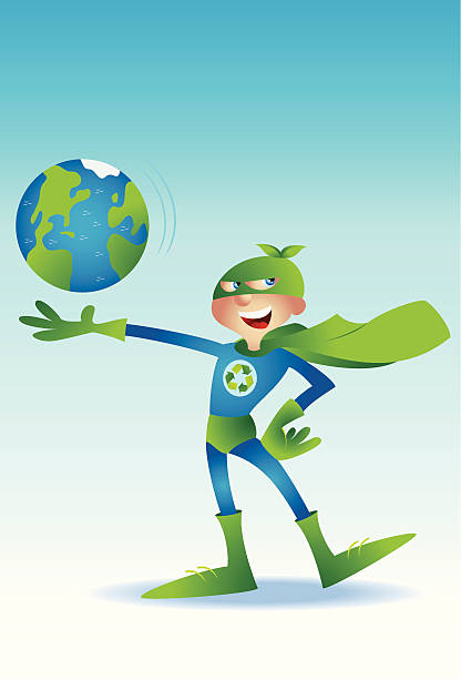 sehen! die ökologie, mann! - recycling green environment superhero stock-grafiken, -clipart, -cartoons und -symbole
